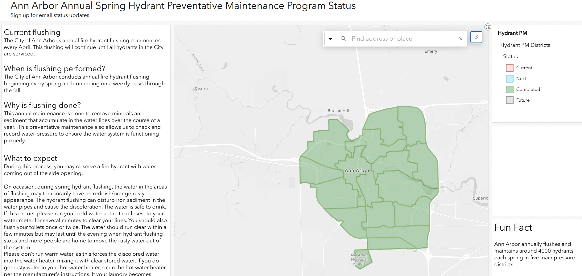 Hydrant Flushing Map Dashboard Preview